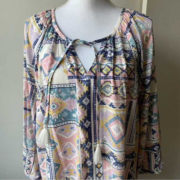 Canyon Retreat Shirt Size 2XL Blouse Aztec southwest tie front Relaxed Fit top - Picture 6 of 16